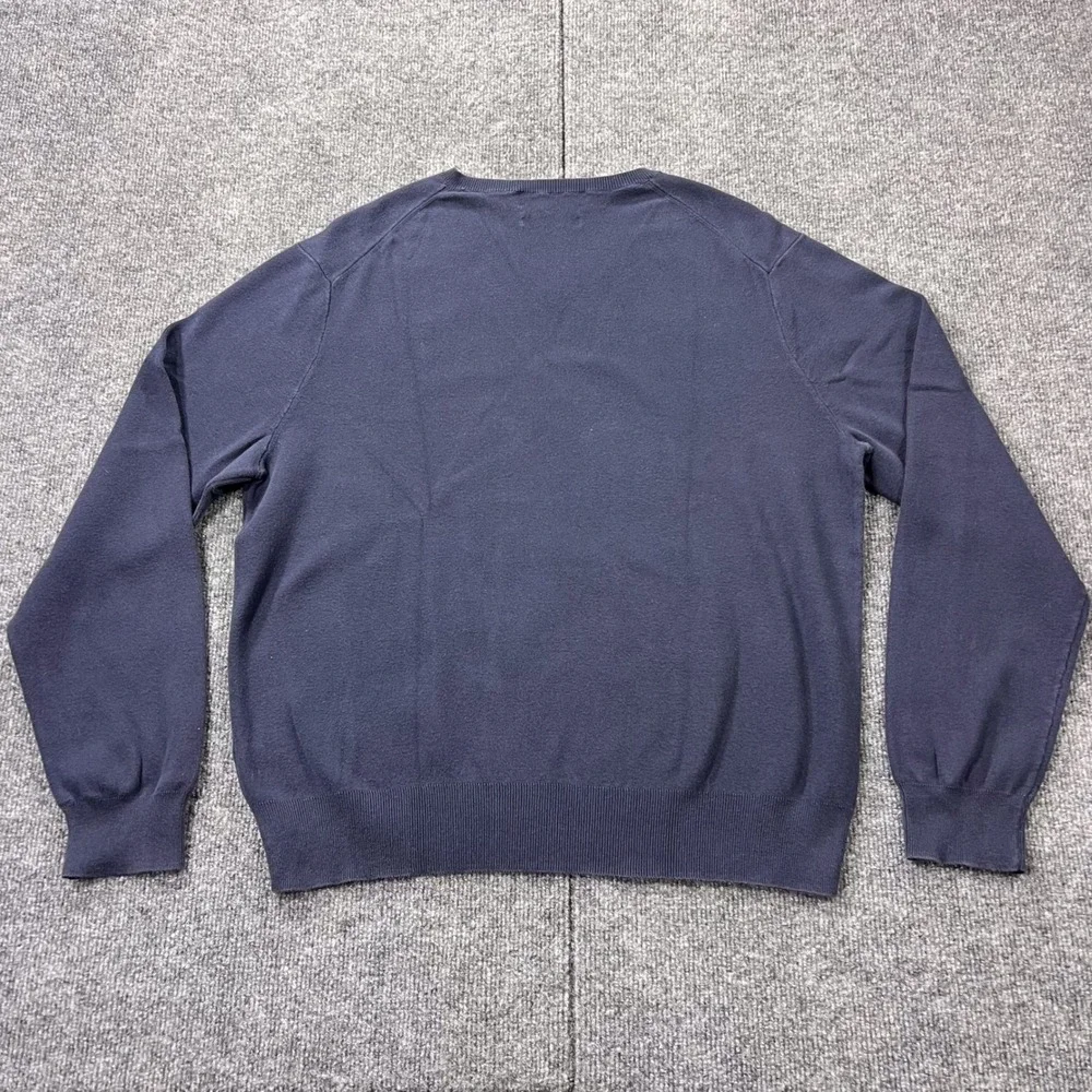VTG Polo Ralph Lauren Mens XL V-Neck Sweater Dark Navy 100% Pima Cotton Red Pony